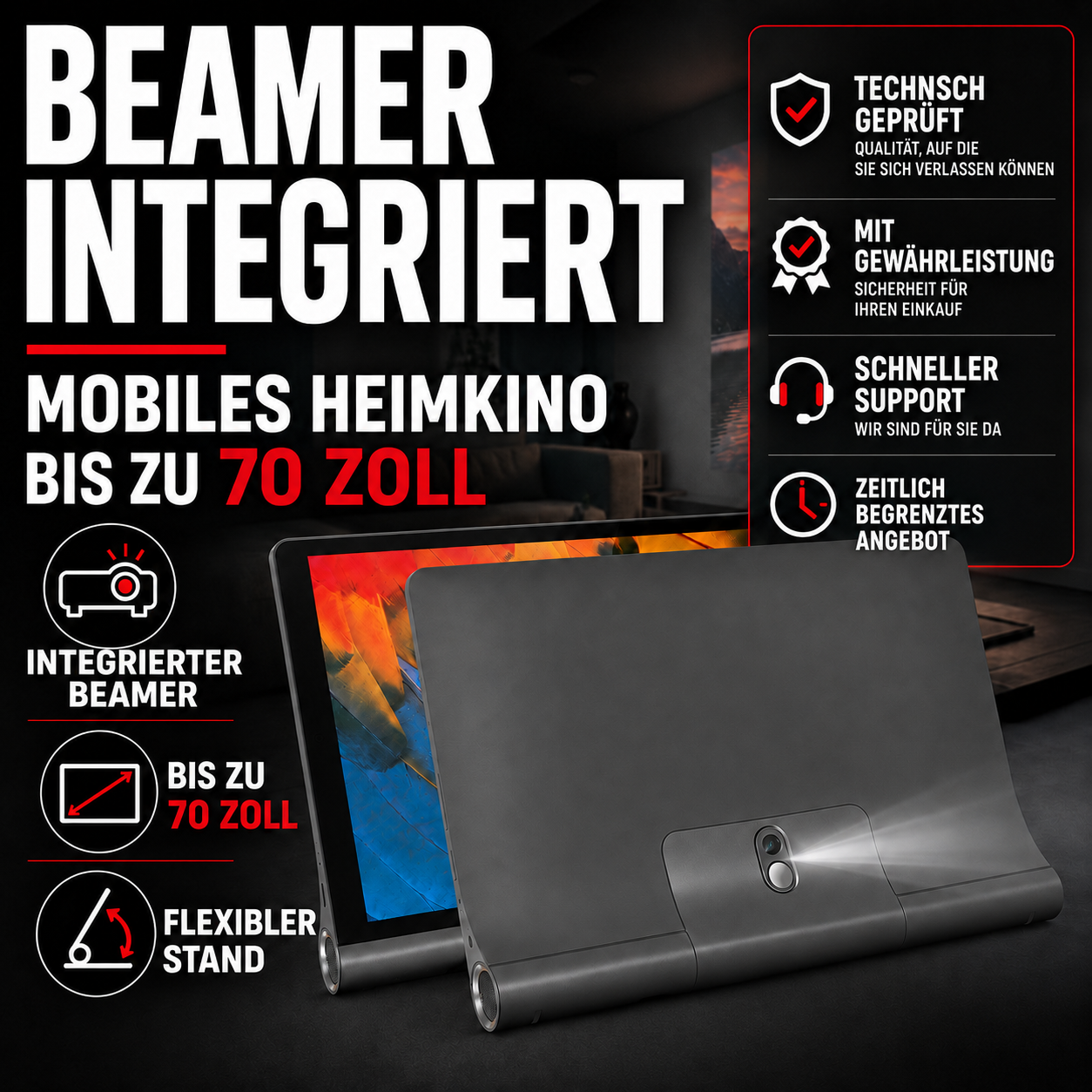 10,1″ Multimedia-Tablet mit Beamer