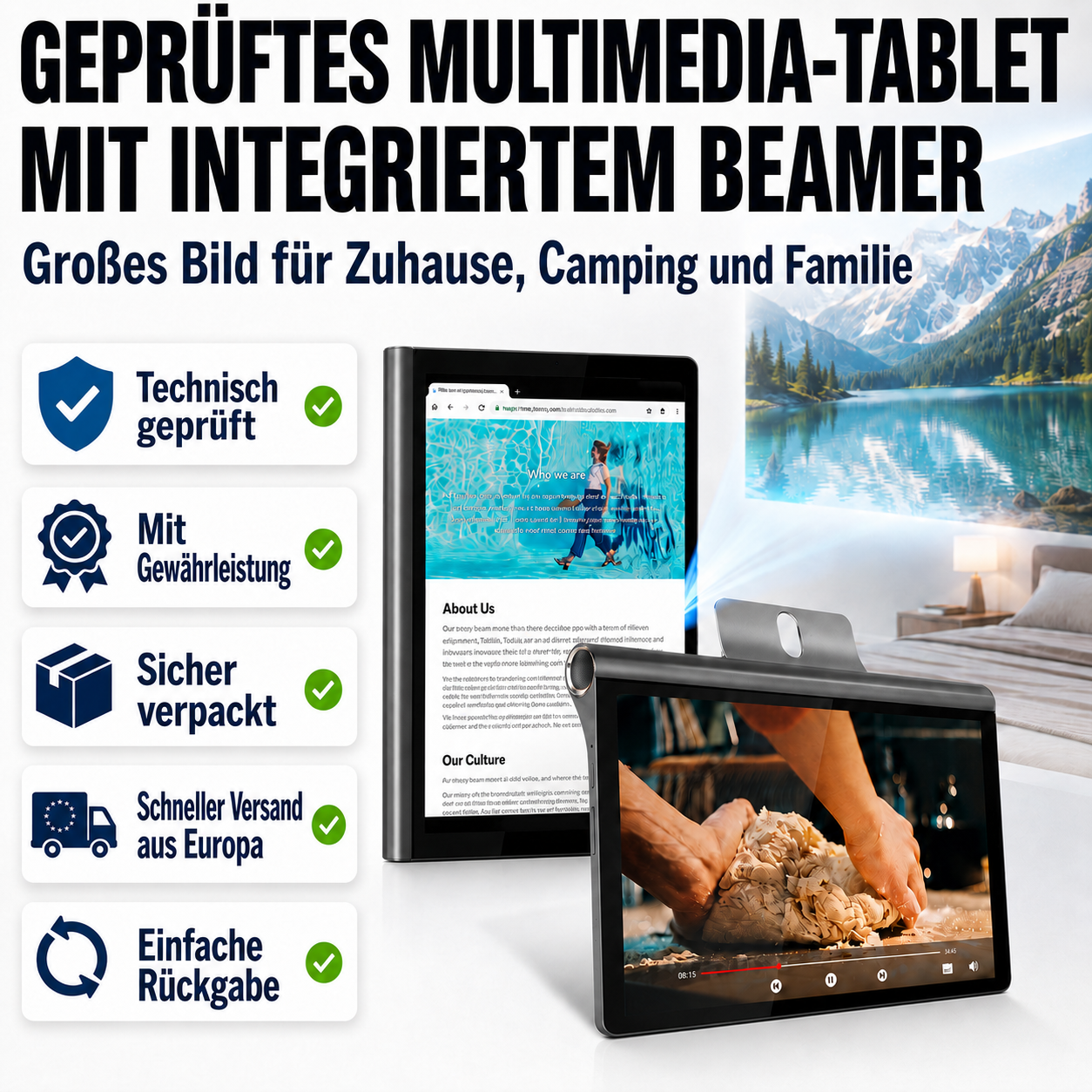 10,1″ Multimedia-Tablet mit Beamer
